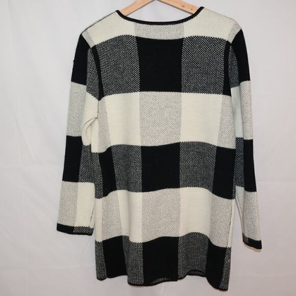 Nicole Alexander Sz M Sweater Jacket, Black White Tunic Snap closure Buttons - Picture 11 of 16